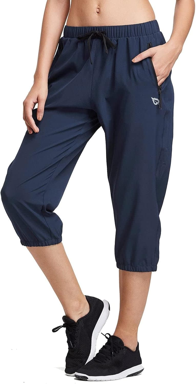 BALEAF Women's Lightweight Capri Jogger Hiking Shorts Running Capri Pants Quick Dry UPF 50+ Zipper Pockets
