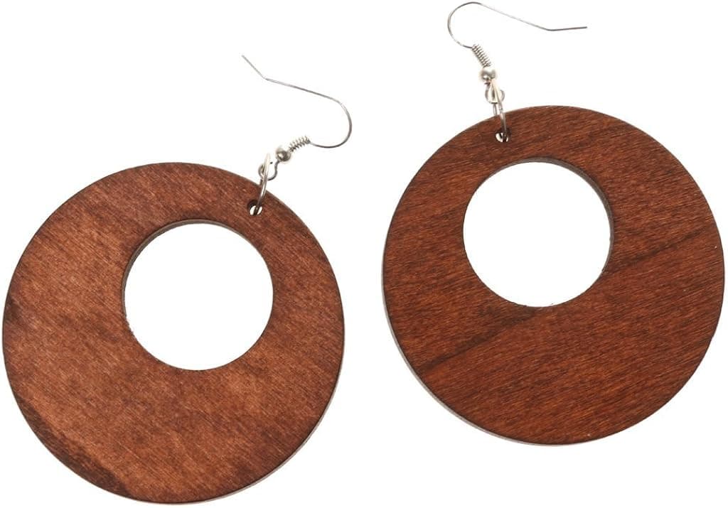 Potelin Hollow Design Wooden Drop Dangle Hook Earrings Color DIY Jewelry Brown 50mm Comfortable and Environmentally