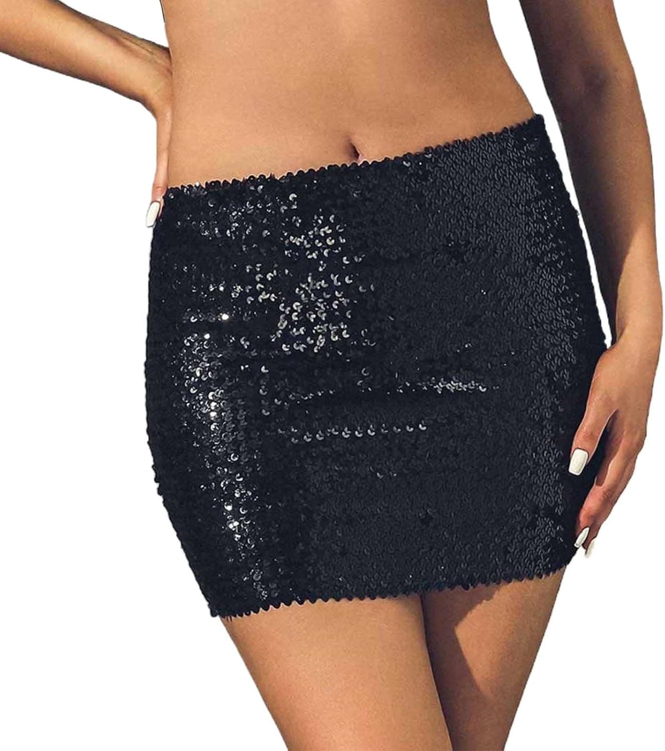 GRAEEN Women's Sequin Skirts Stretchy Bodycon Mini Skirt Sparkle High Waisted Pencil Skirt Night Out Party Clubwear Skirt