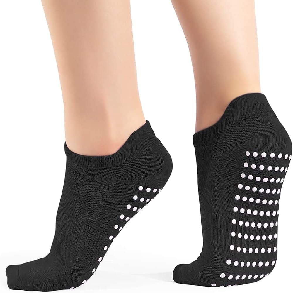 ATA Pilates Grip Socks for Women, Non-Slip Socks with Grippers for Yoga Barre Hospital, 3 Pairs Size 6-10