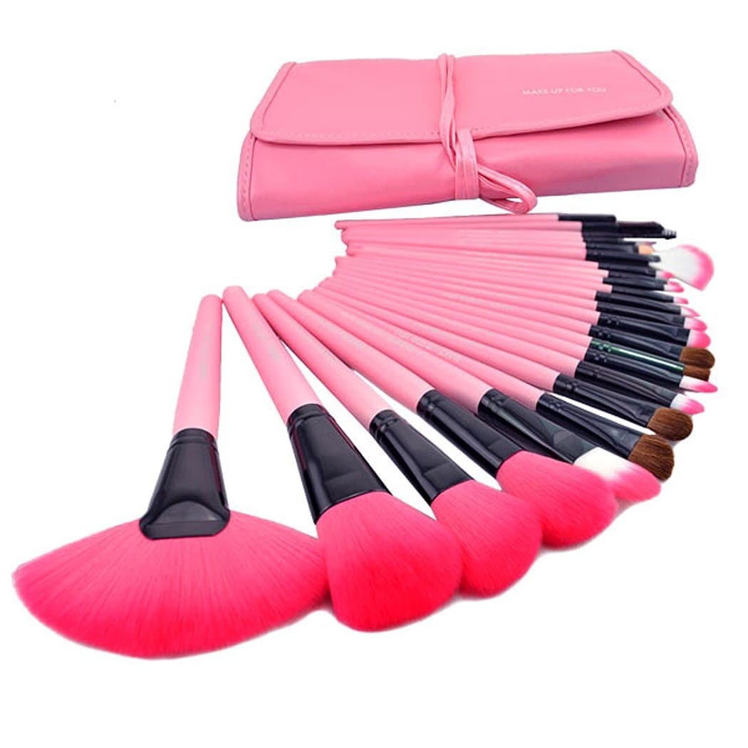 MUFY 24pcs Professional Wool Cosmetic Brush Set Brushes+ Make Up Case Pink
