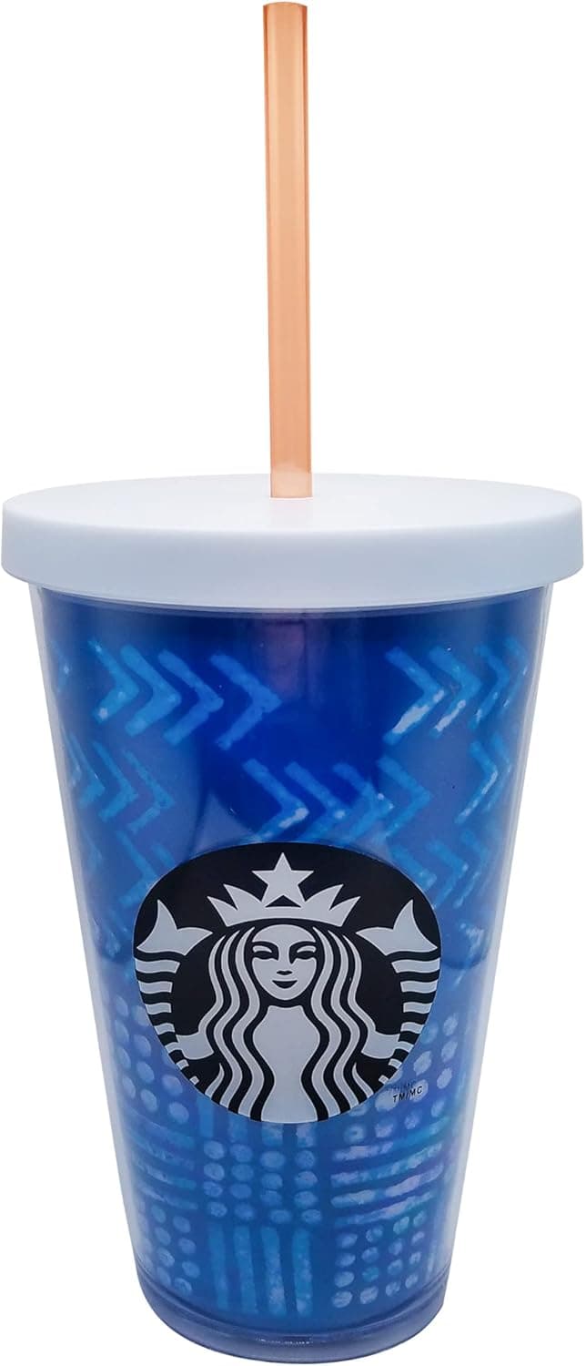 Starbucks Acrylic Cold Cup with Logo & Rim,16 oz with Straw (Blue)