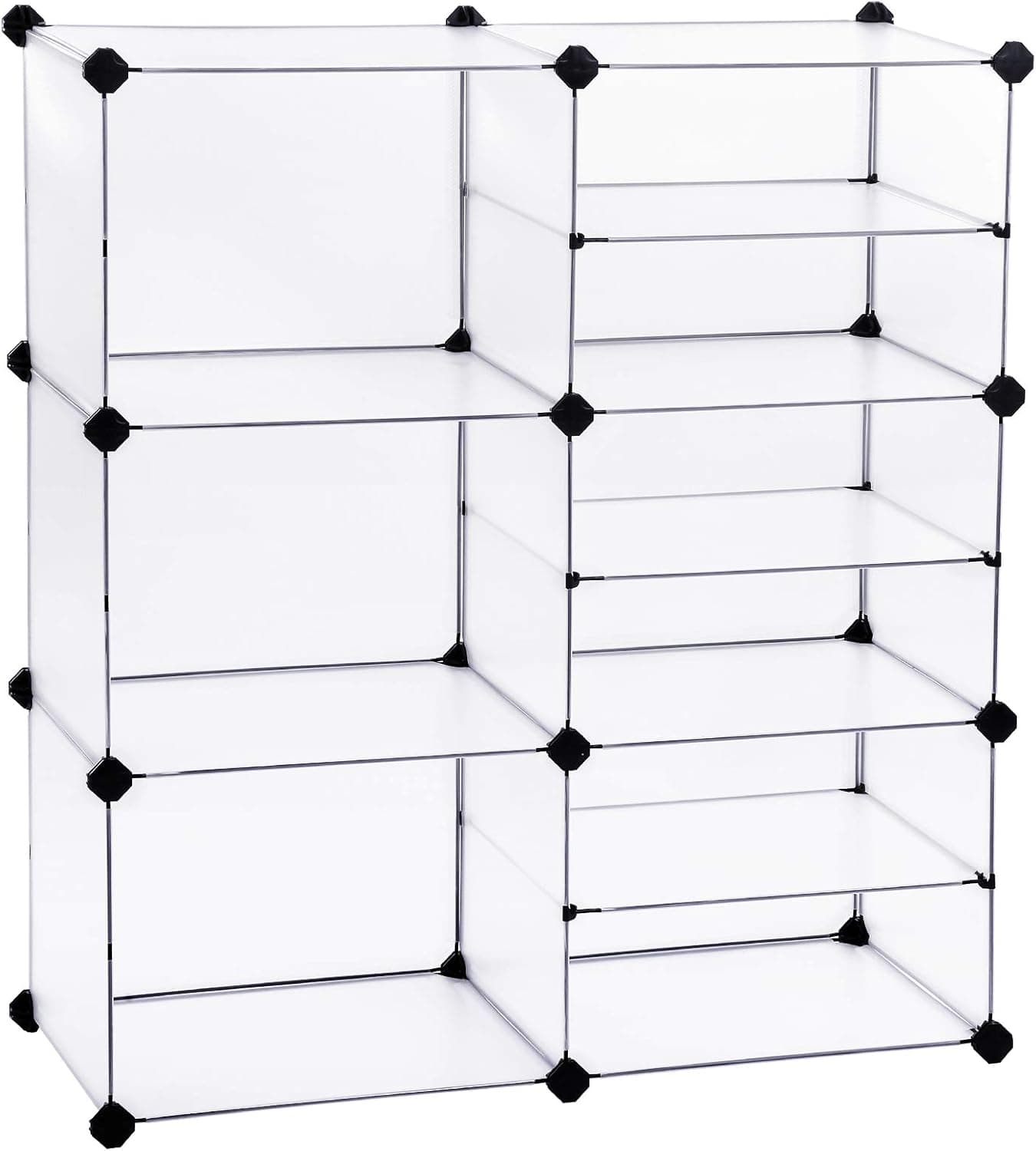 SONGMICS Cube Storage Organizer, Interlocking Plastic Cubes with Divider Design, Modular Cabinet, Bookcase for Closet Bedroom Kid’s Room, Includes Rubber Mallet, 32.7"L x 12.6"W x 36.6"H White ULPC36W