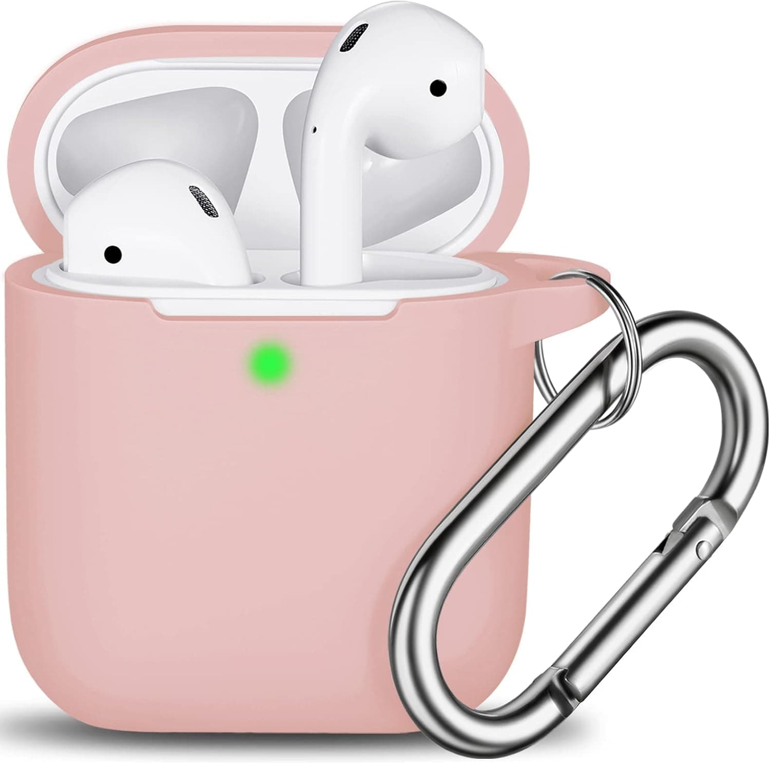 R-fun AirPods Case Cover, Soft Silicone Protective Cover with Keychain for Women Men Compatible with Apple AirPods 2nd 1st Generation Charging Case, Front LED Visible-Pink Sand