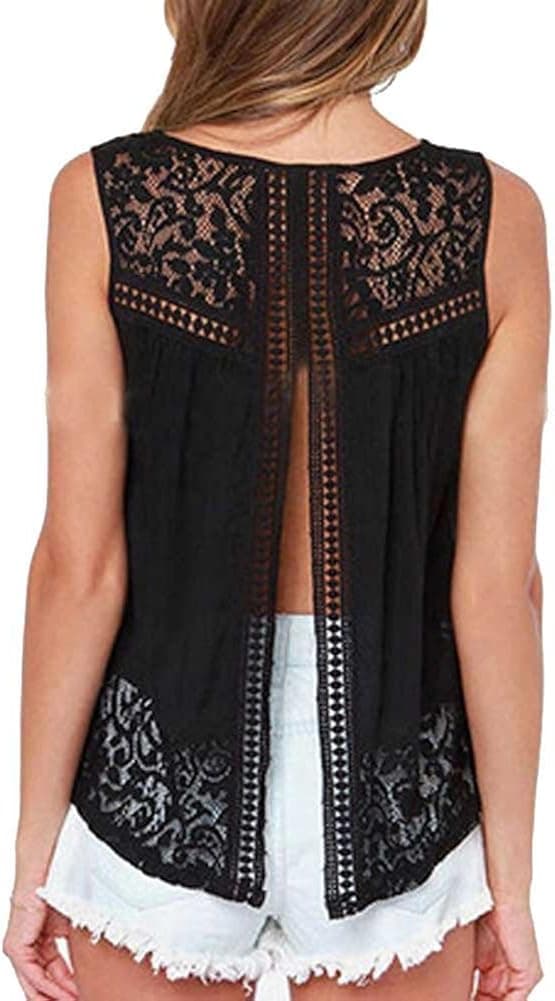 KOINECO Backless Lace Trimed Crop Tank Tops for Women