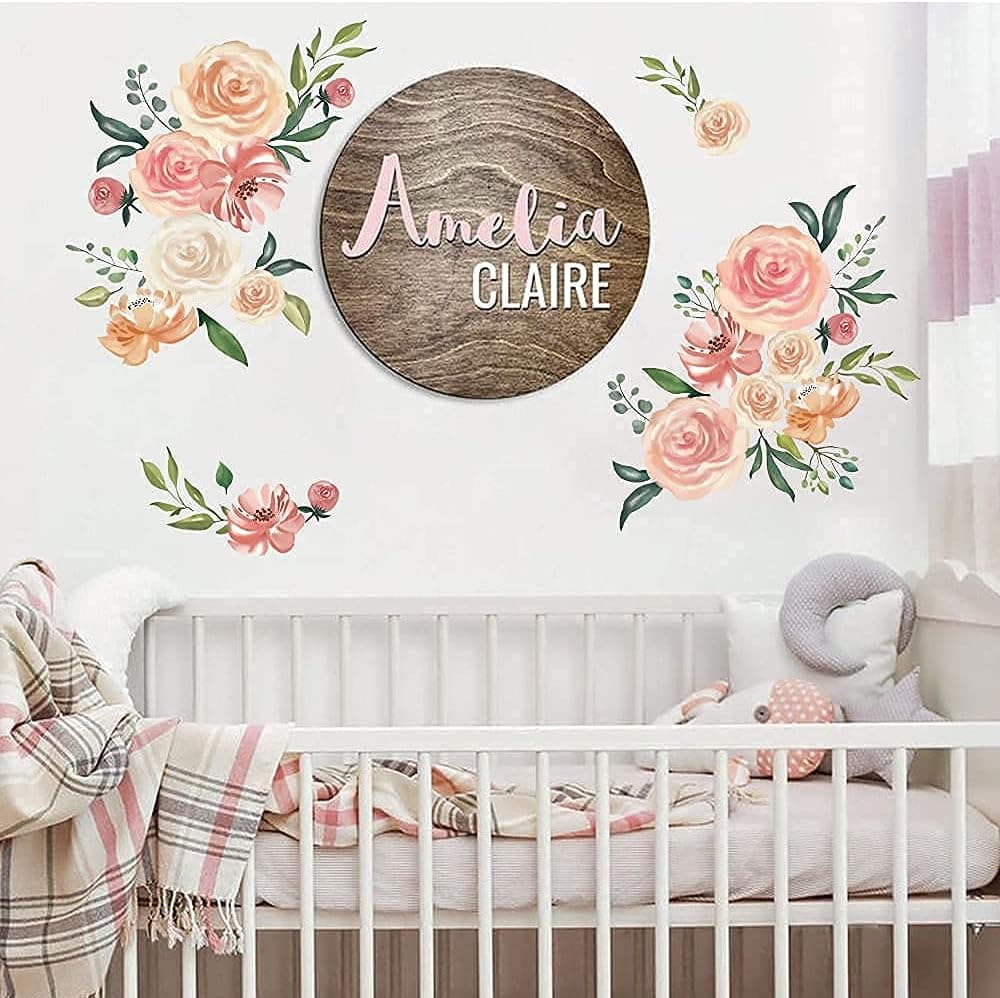 Supzone Peony Rose Flower Wall Stickers DIY Leaves Floral Wall Decals Murals Vinyl for Girls Bedroom Living Room Nursery Decor