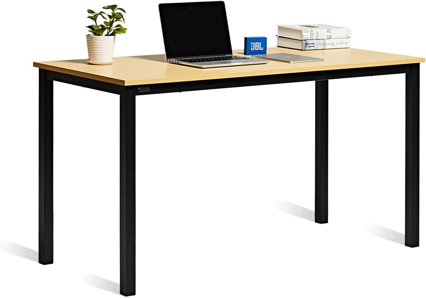 Decoholic Computer Desk 55 Inch Modern Simple Large Study Writing Desk Industrial Style Laptop PC Table for Home Office, Oak Board Black Leg…