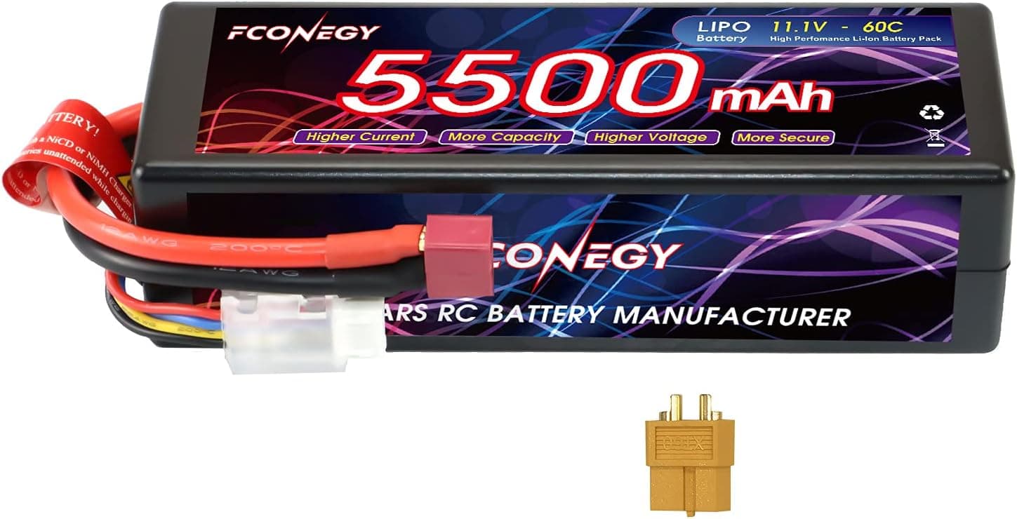 FCONEGY 11.1V 60C 5500mAh 3S RC Lipo Battery Hardcase with Deans T Connector and XT60 Plug for RC Car Truck Truggy Boat 1/8 1/10 RC Vehicles