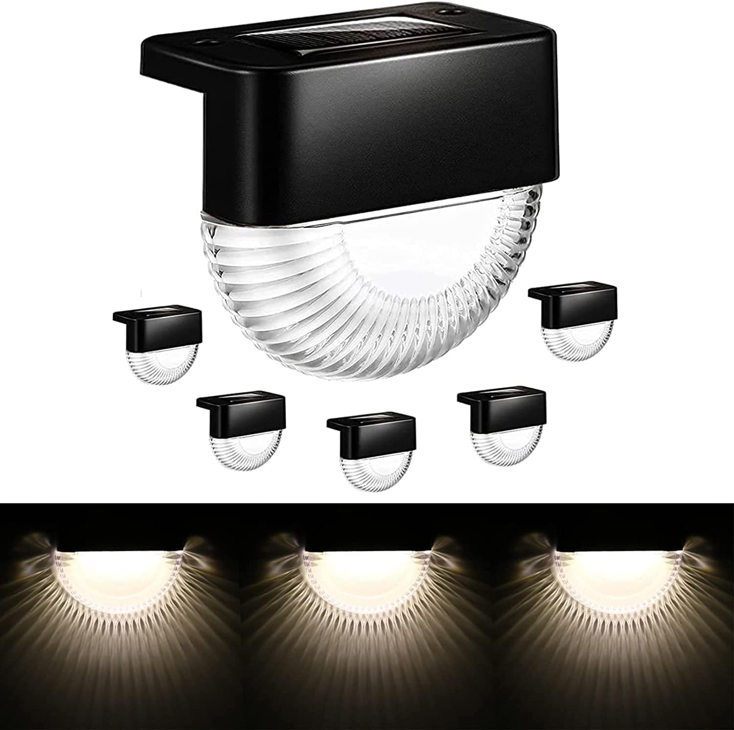 Idefair Solar Deck Lights Outdoor, 6 Pack Solar Step Lights Waterproof LED Solar Stair Lights, Outdoor Decorative Solar Fence Lights for Deck, Stair, Step, Fence, Yard, and Patio (Warm White)