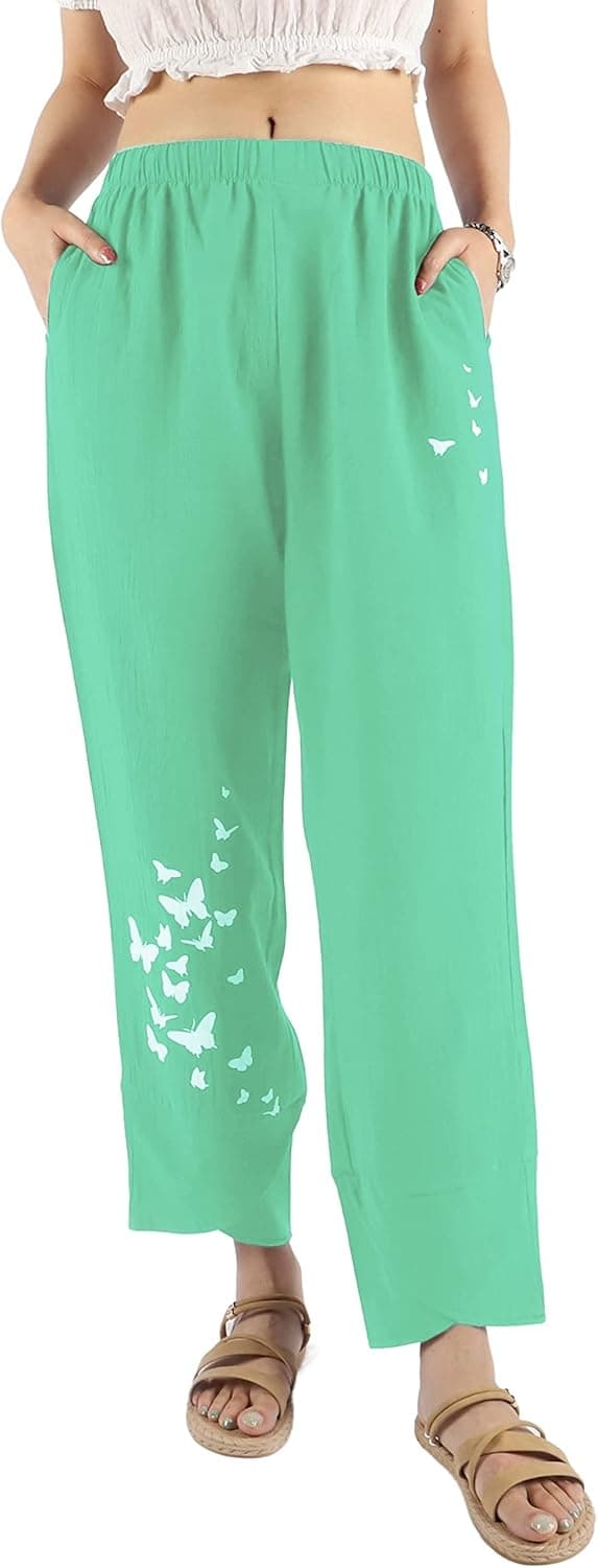 Lentta Women's Print Elastic Mid Waisted Capri Tulip Pants