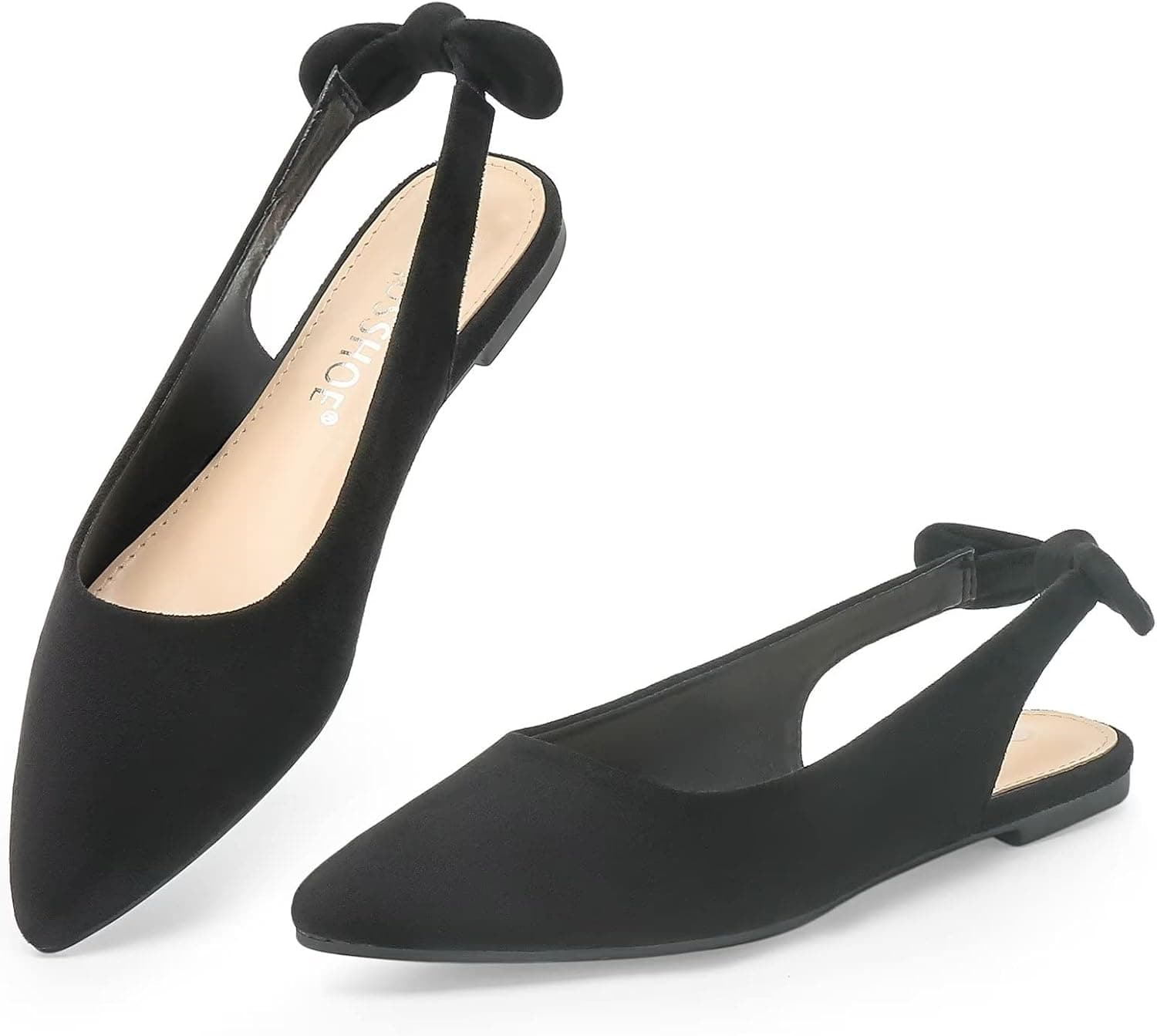 MUSSHOE Flats Shoes Women Slingback Pointed Toe Comfort Womens Flats with Bow