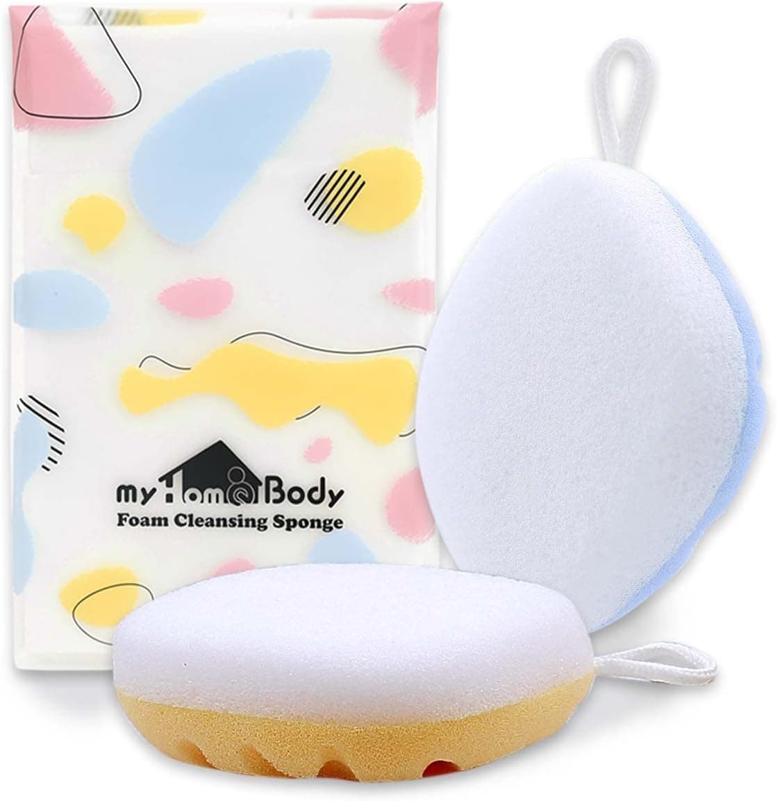 myHomeBody Face Wash Sponges, Face Sponge for Washing Face, Facial Sponges for Cleansing and Exfoliating, Cleansing Sponges for Face, 2 Sides, 2 Textures, 2 Pack