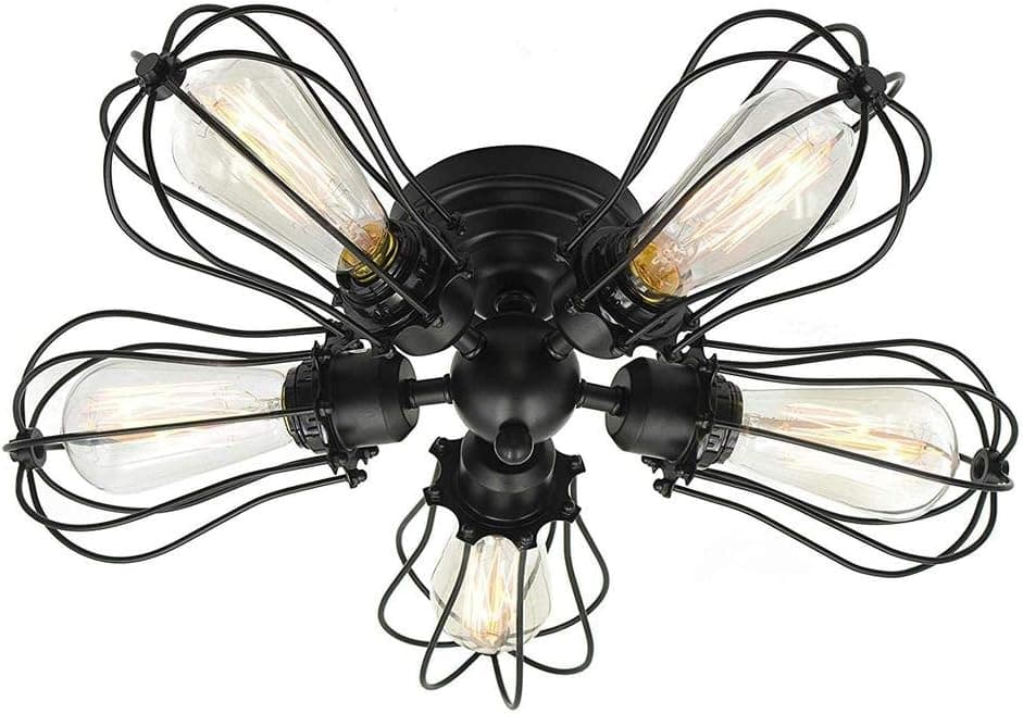 Electro_BP;Vintage Barn Metal Semi Flush Mount Light Max 300W with 5 Lights Black Finish