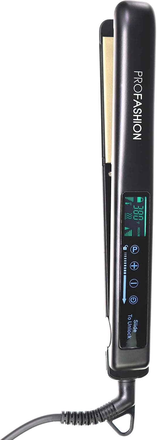 Titanium Flat Iron 1.75 Inch Hair Straightener, for Straight and Curly Hair. Inc| Travel Pouch, Thermal Mat, Thermal Glove, Universal Adapter, 110V. Temperature Control- by PROFASHION (1.75 Inch)
