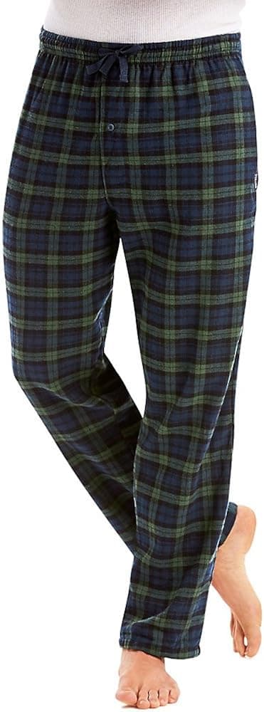 Hanes Men's Jersey Flannel Pants, Green Plaid, X-Large