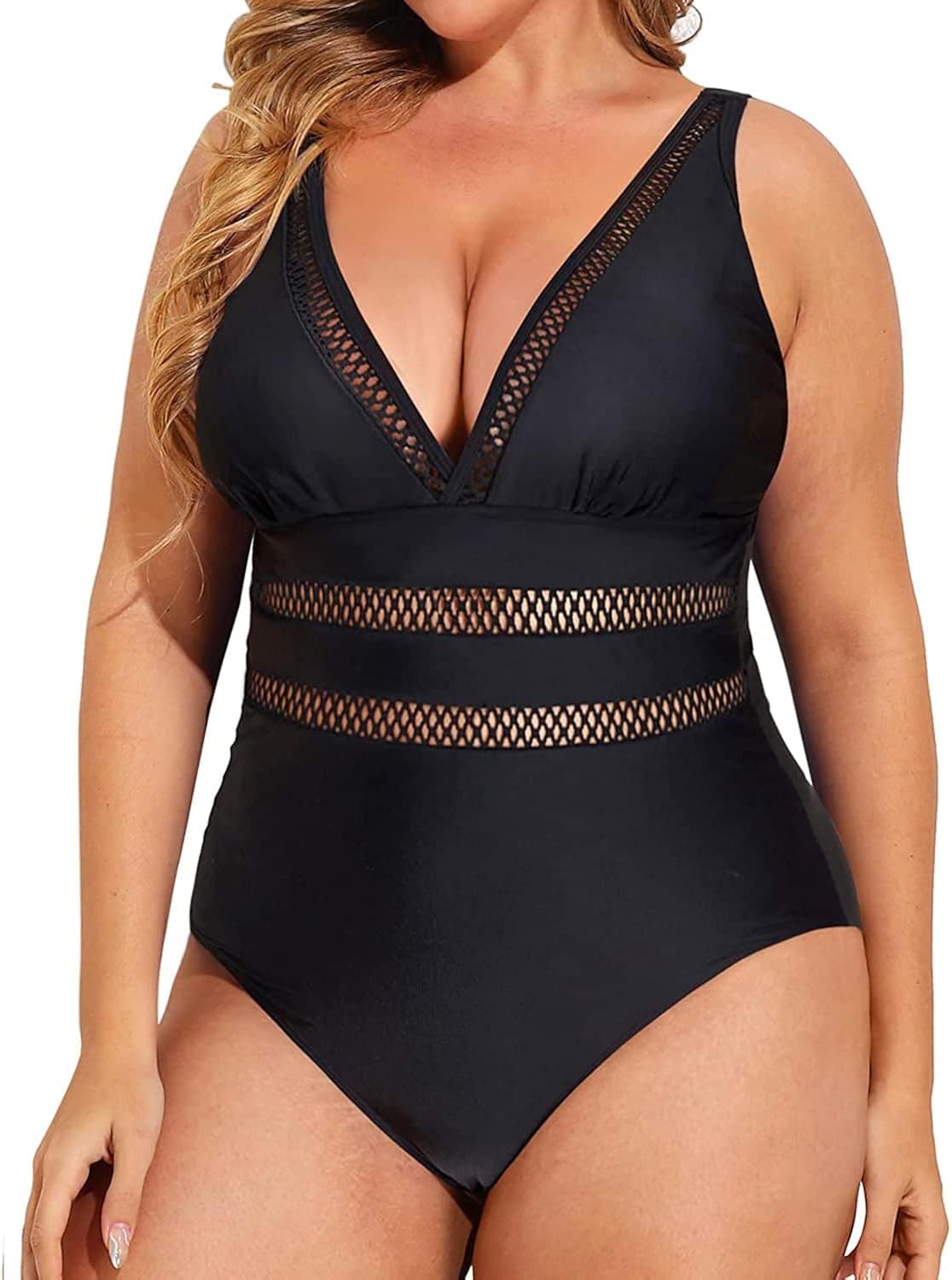 Daci Women Plus Size One Piece Swimsuits Sexy V Neck Tummy Control Bathing Suit Swimwear