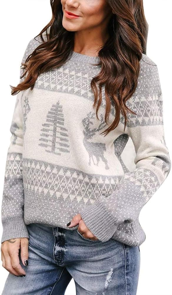 EXLURA Patterns Reindeer Ugly Christmas Sweater Jumper Pullover Tops
