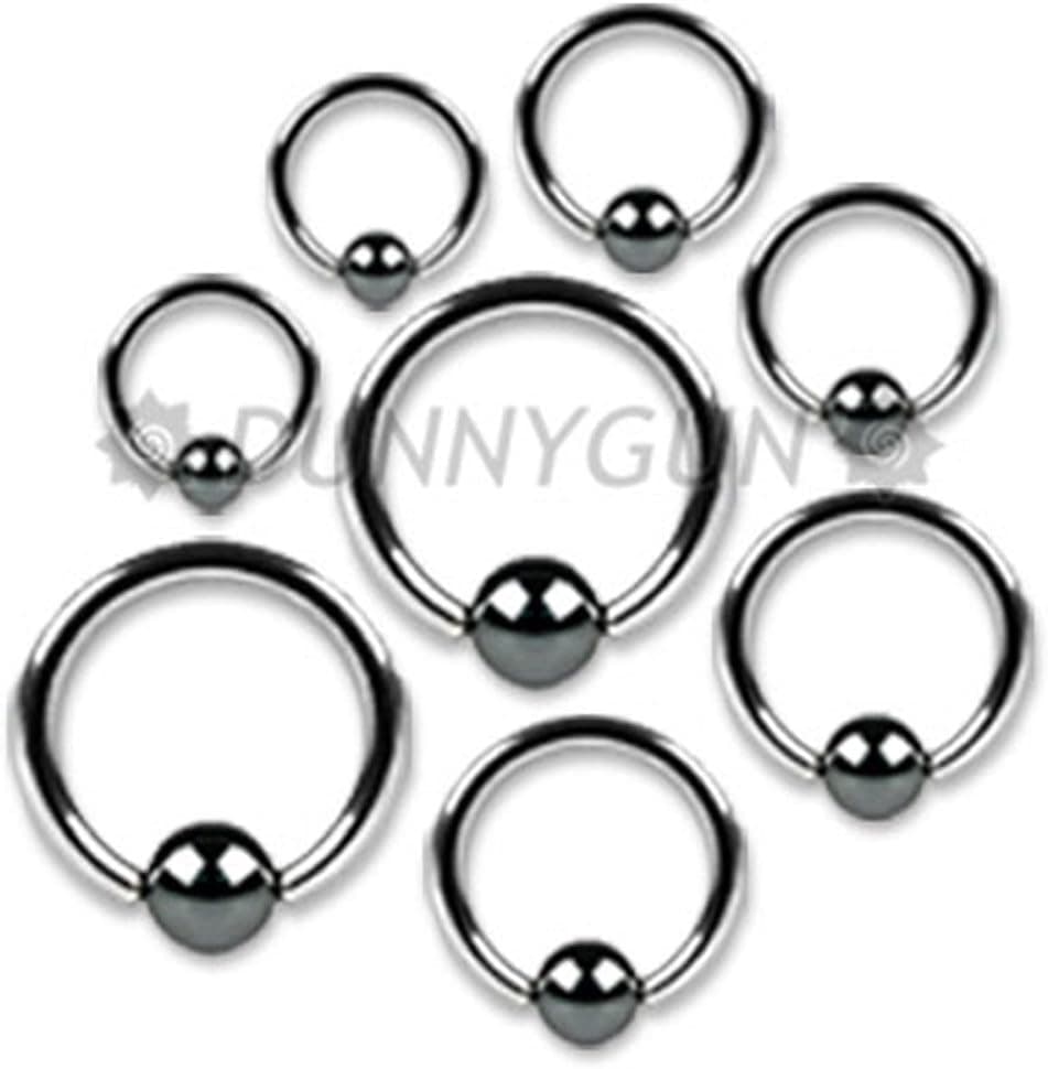 Dunnygun 8 Pieces 14G Steel Captive Hematite Bead Rings 14 gauge body piercing