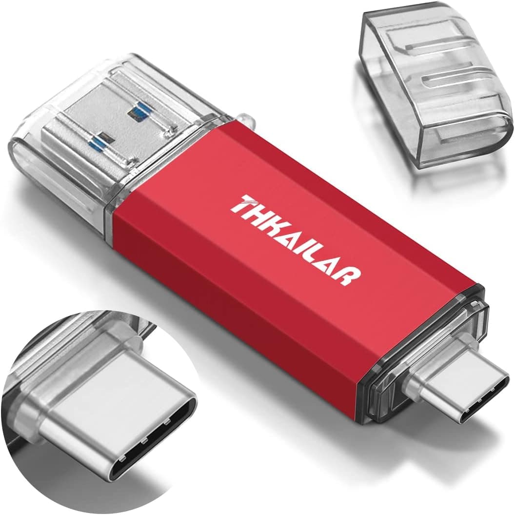 THKAILAR 32GB USB-C Flash Drive- 64GB 128GB 256GB 512GB OTG High Speed for Store Data- USB 3.0 Thumb Drive C Jump Drive- Compatible with Samsung, Mac Pro, Laptops,Tablets, PC(Red)