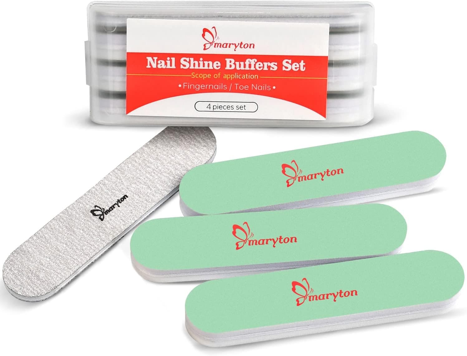 Maryton Nail Buffer and Shine Kit, Ultimate Mini Fine Nail File and Buffers for Natural Nails - Smooth, Buff and Shine Nails in a Manicure Kit, 4 Count