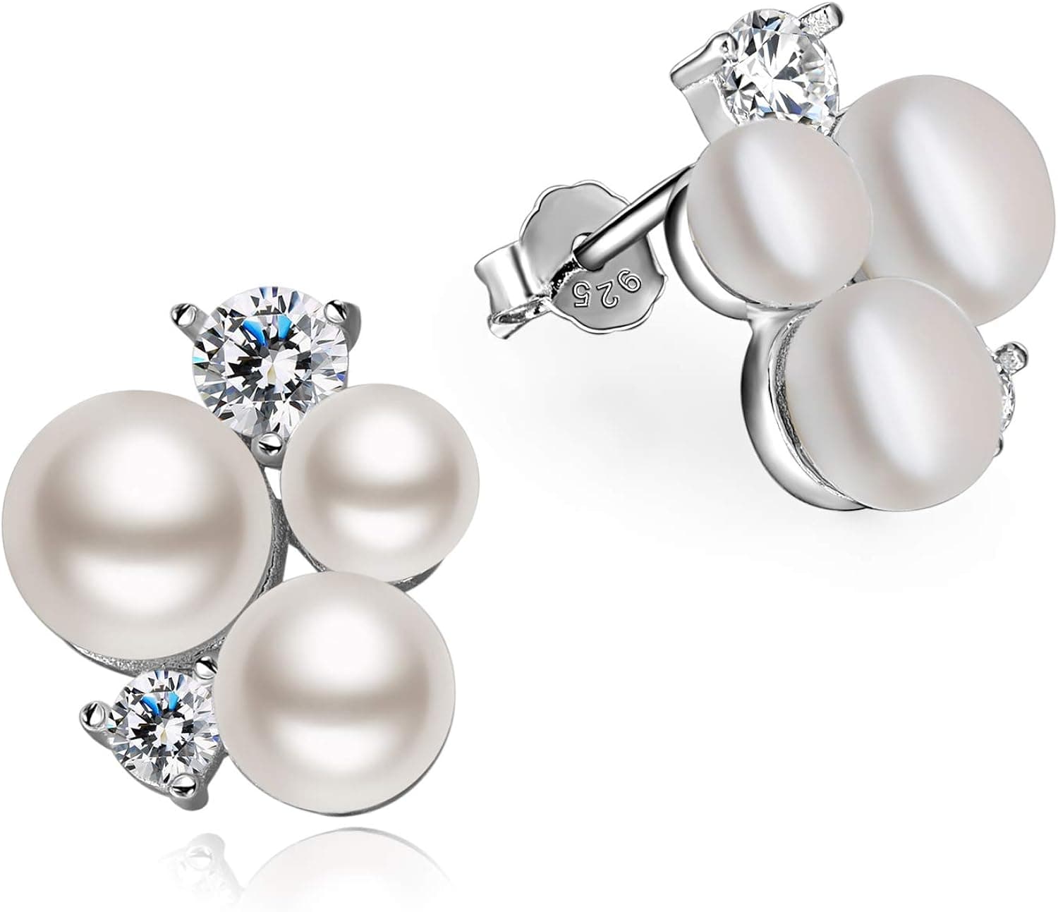 Long Way 925-Sterling-Silver-Freshwater-Pearl-Stud-Earrings for Women
