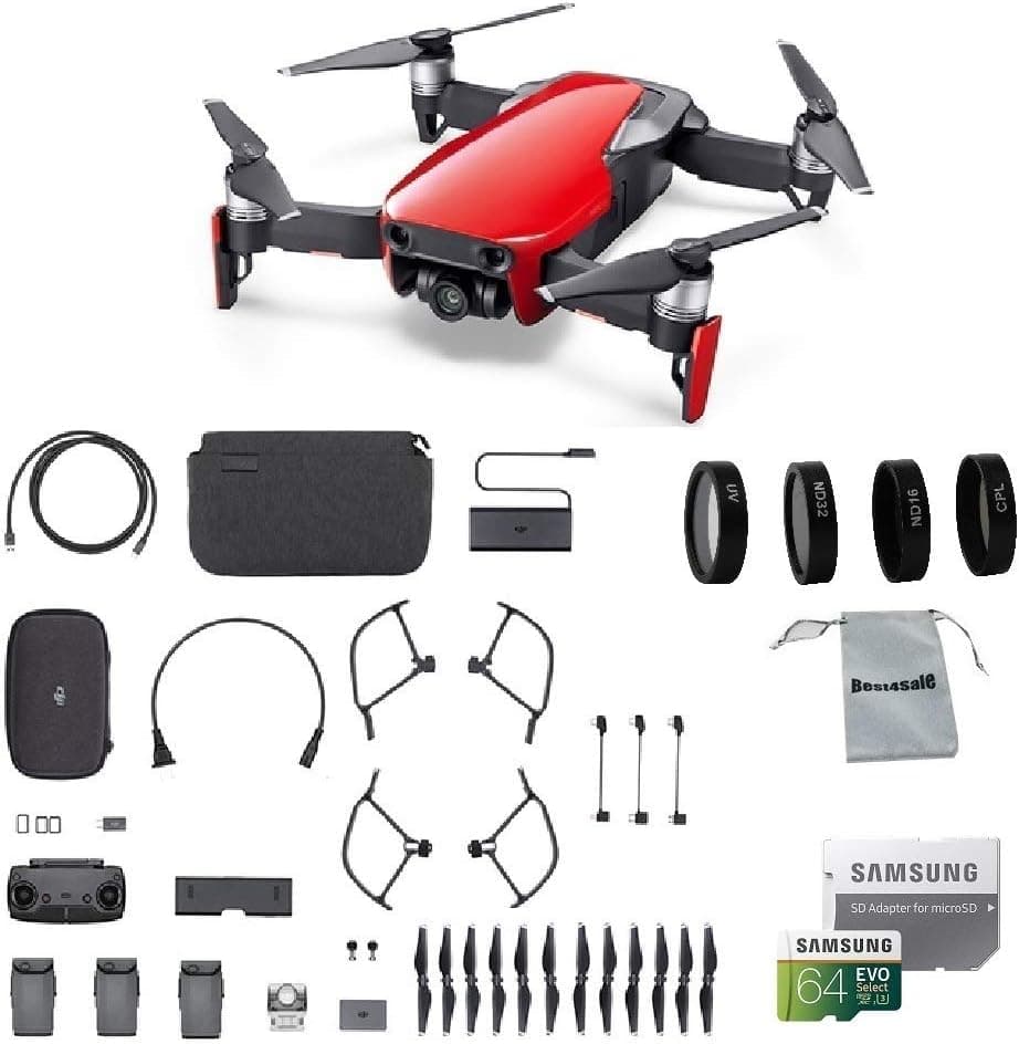 DJI Mavic Air Fly More Combo (Flame Red) Portable Quadcopter Drone Bundle with Additional SD Card, Lens Filter Set and More