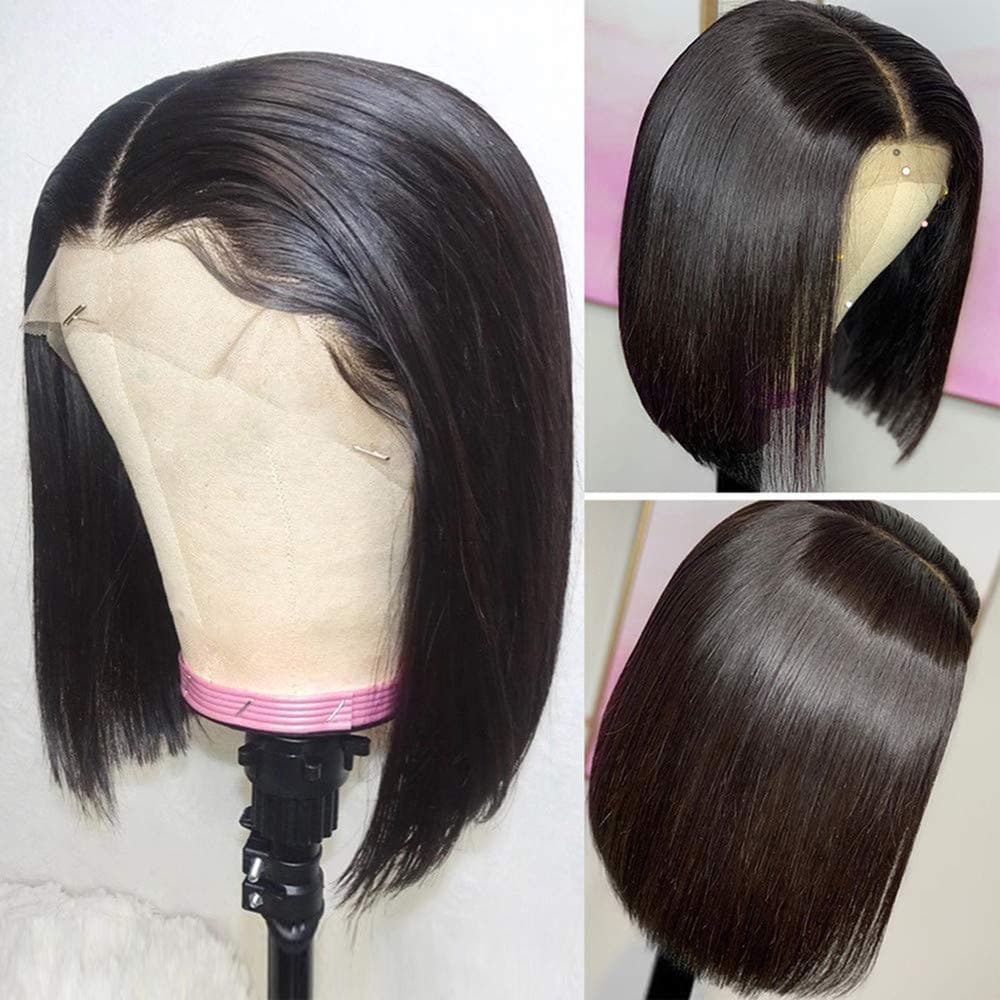 Short Lace Front Wig Human Hair With Baby Hair Bob Wig For Black Women Full and Thick Pre Plucked Brazilian Lace Wig (16inch, natural)