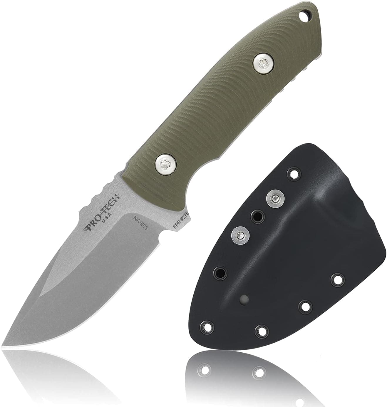 Pro-Tech SBR Fixed Blade Knife, S35VN Steel with OD Green G-10 Contoured Handles and Black Kydex Sheath