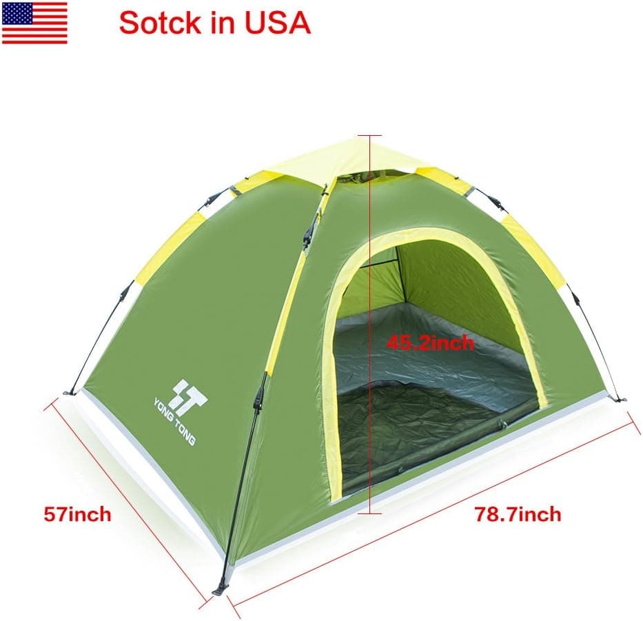 Yongtong Backpacking Tent, 2-3 Person Double Layer Tents, Automatic Pop Up, 1 Door 1 Window, Anti-UV Windproof Waterproof, with Carry Bag, for Camping/Hiking/Travel/Hunting (Green)
