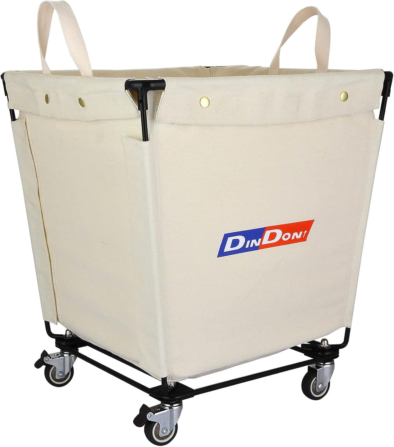 Heavy-Duty Canvas Laundry Hamper with Wheels for Home Closet Large Rolling Laundry Basket with Handle on Wheels (2 Colors) , 18.1" D x 18.1" W x 21" H inches, Beige