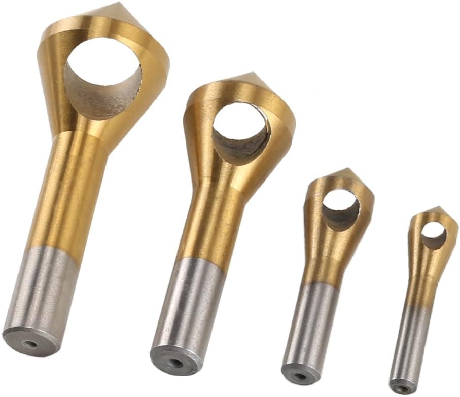 Countersink Bit, Dayree 4pcs 90' Degree Chamfer Drill Titanium Coated Countersink Deburring Tool Crosshole Cutting Metal Wood Plastic Drill Bit 2-5mm,5-10mm, 10-15 mm, 15-20mm
