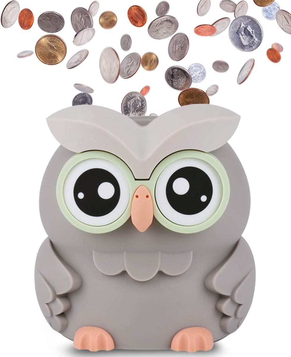 AMAGO Owl Coin Bank,Cute Piggy Bank for Boys, Girls and Adults, Digital Savings Bank as a for Kids, Coin Jar with 2 AAA Batteries ,not Included.