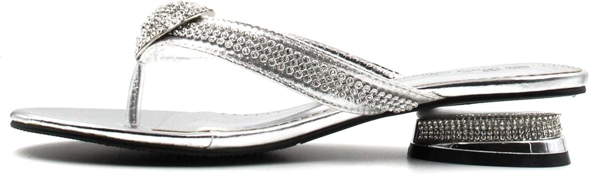 Bella Hanna Women Low Heel Fashion Rhinestones Glitter Bling Open Toe Slip On Thong Ring Rhinestone Memory Foam D02
