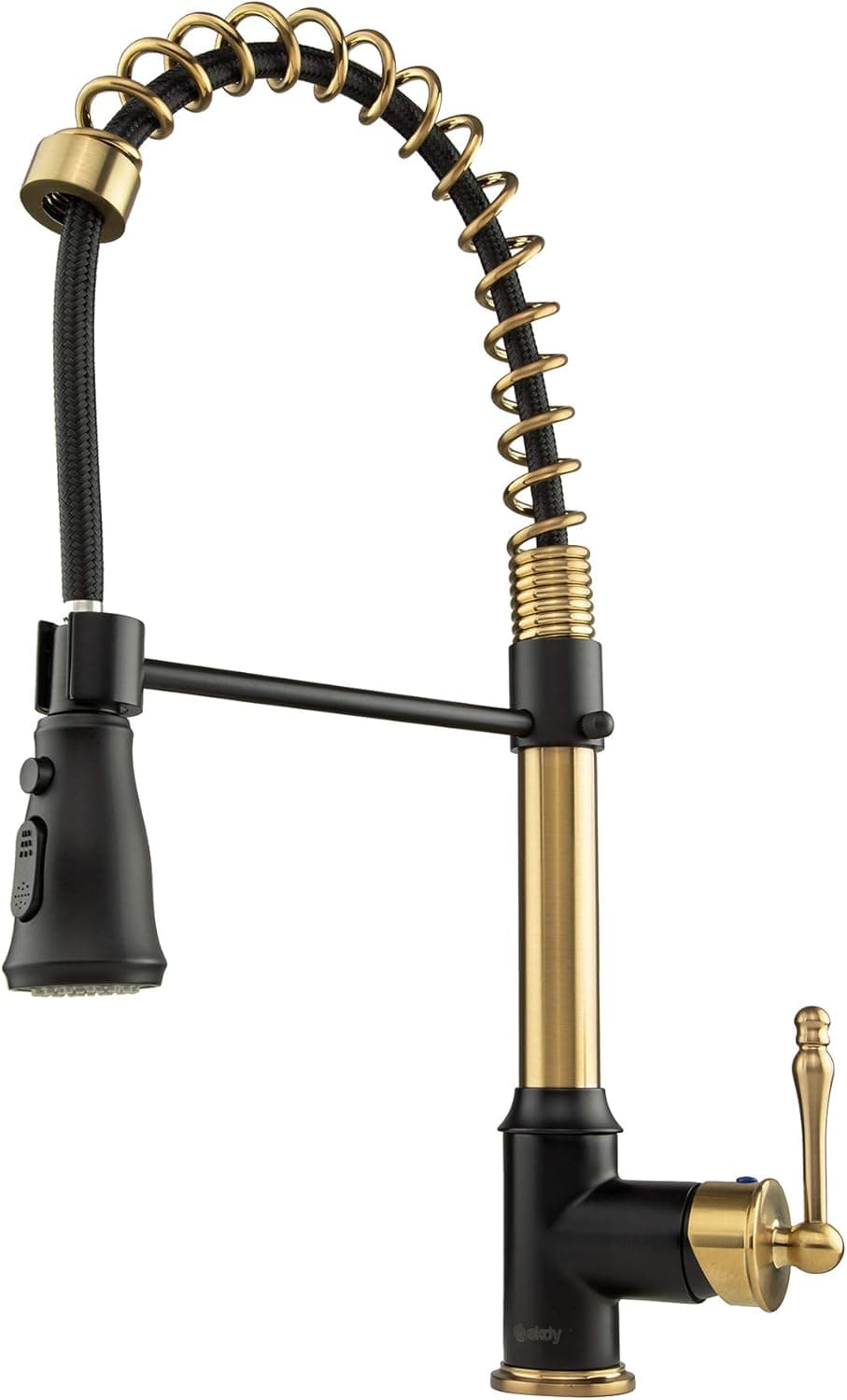 AKDY Spring Neck Kitchen Faucet Single Handle Pre-Rinse Faucet in Brushed Gold/Matte Black Easy Installation Made in Premium Brass with Ceramic Valve