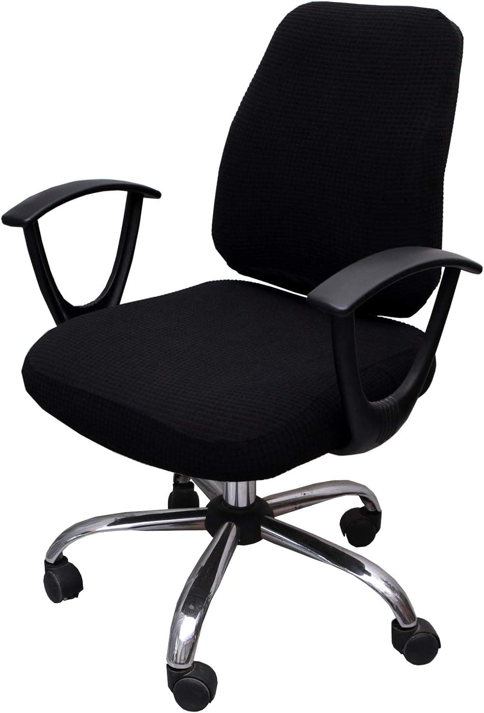 WOMACO Office Chair Cover Stretch Computer Chair Slipcovers Jacquard Universal Split Desk Rotating Swivel Chair Protector (Black, Seat Cover + Backrest Cover)