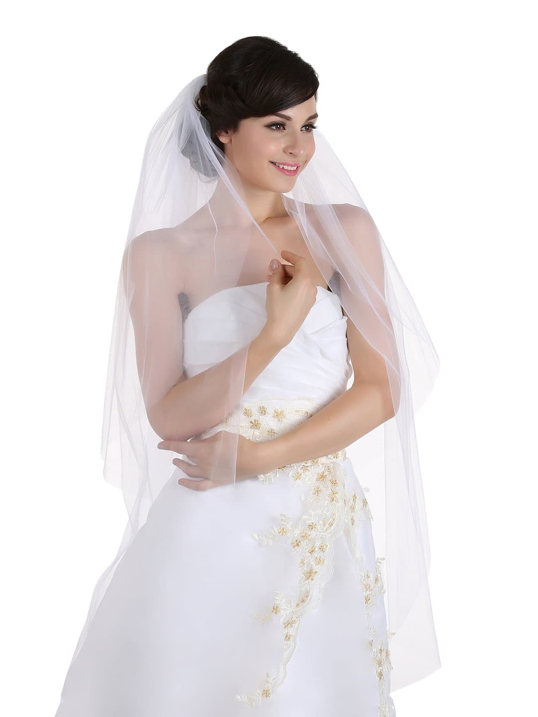 2T 2 Tier Cut Edge Bridal Wedding Veil - Ivory Waltz Length 45"