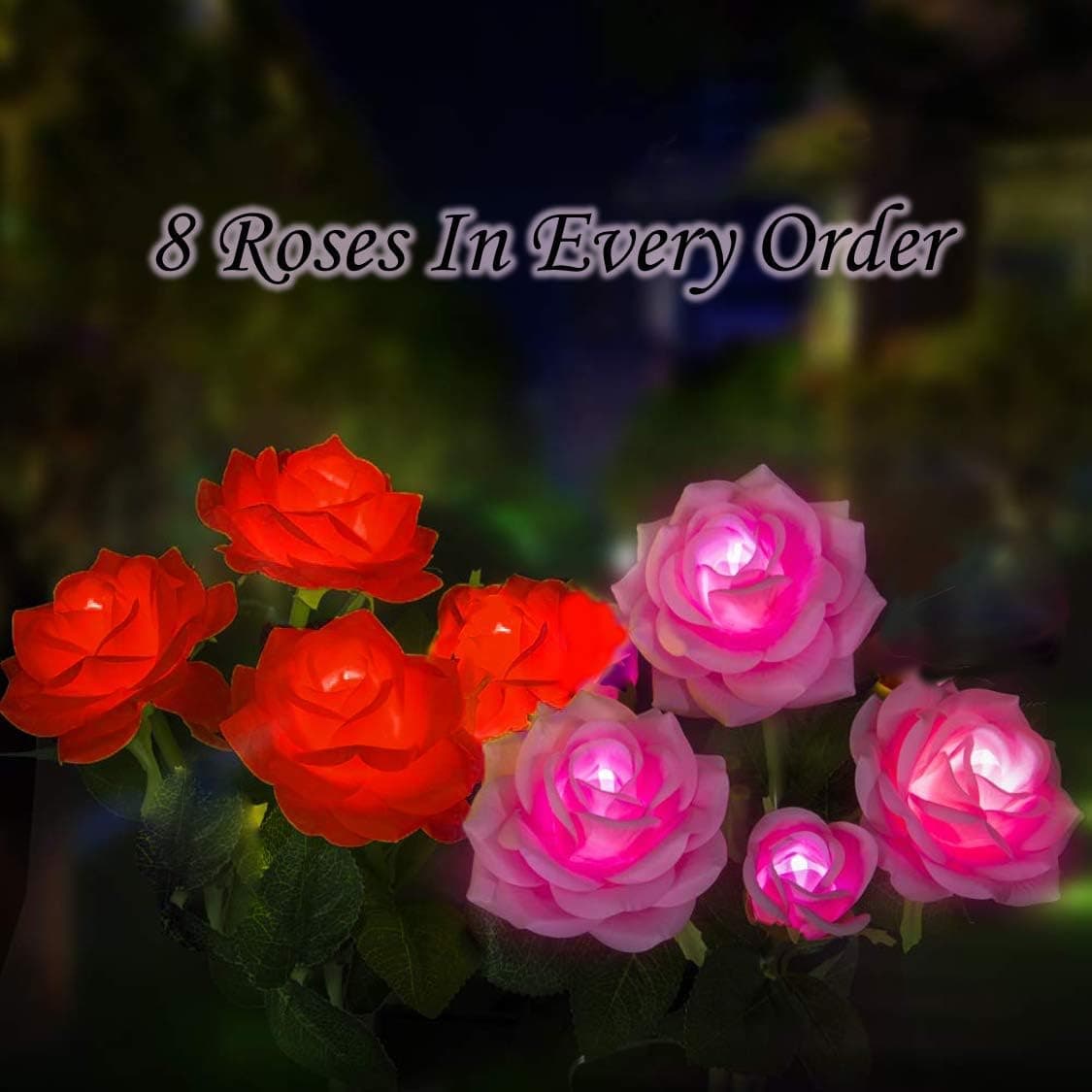 Solar Garden Decorative Rose Lights, 8 Waterproof Beautiful and Realistic Flower Stakes for Garden, Patio, Yard, Pathway Lighting, Decorations for Elegant Events, Special Occasions, Romantic Lighting