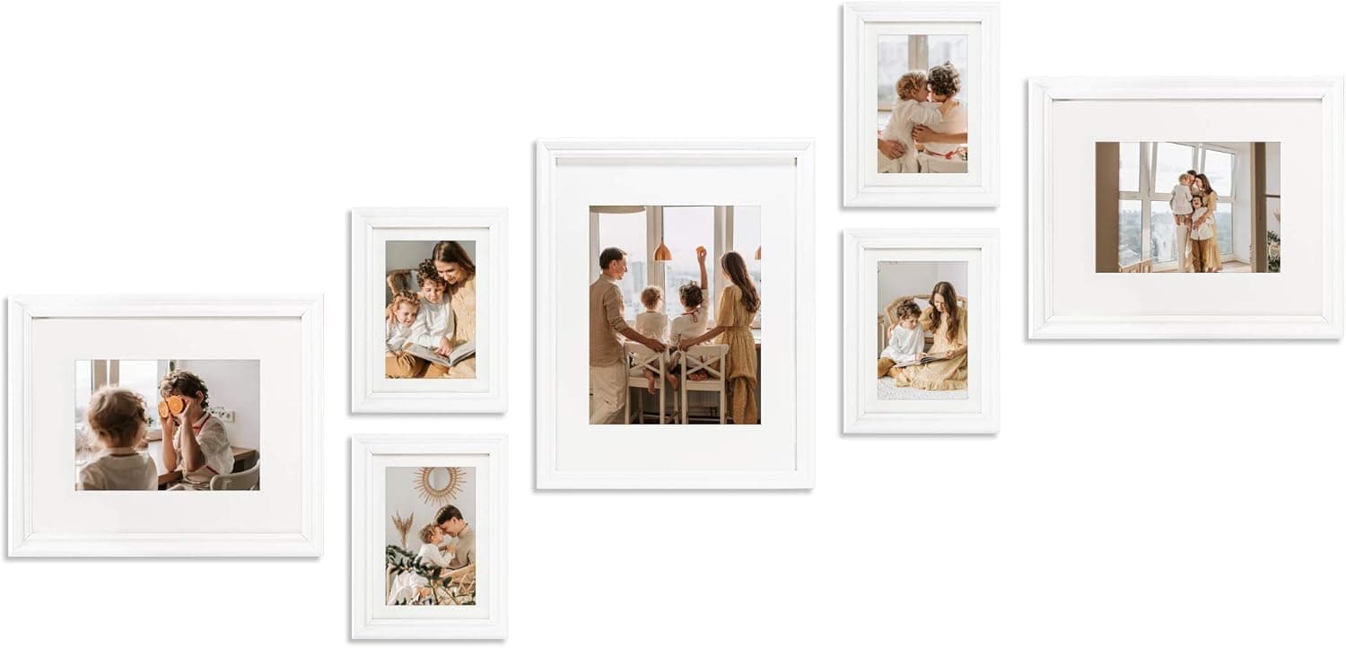 Golden State Art, Wall Frames Collection, White Wood Frame Set for Pictures/Photos, 7 Frames