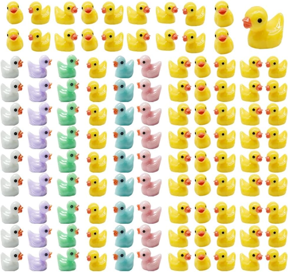 AWEELON 100 Pcs Mini Resin Ducks Tiny Ducks Miniature Duck Figures for Slime Charms DIY Craft Micro Landscape Garden Aquarium Dollhouse Decoration for Christmas Birthday Party(Mixed Color)