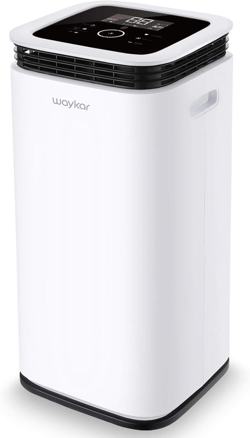 Waykar 4500 Sq. Ft Dehumidifier for Home Basements Bedroom Garage, Removes 9 Gallons Moisture/Day, with Continuous Drain Hose, 1.18 Gallons Water Tank and Four Air Outlets (Renewed)