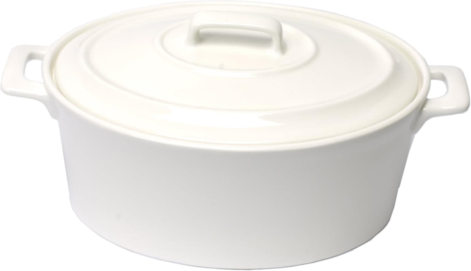 Housewares International Porcelain Dream Serveware Collection 9-Inch Oval Baking and Serving Dish with Porcelain Handles and Lid, White