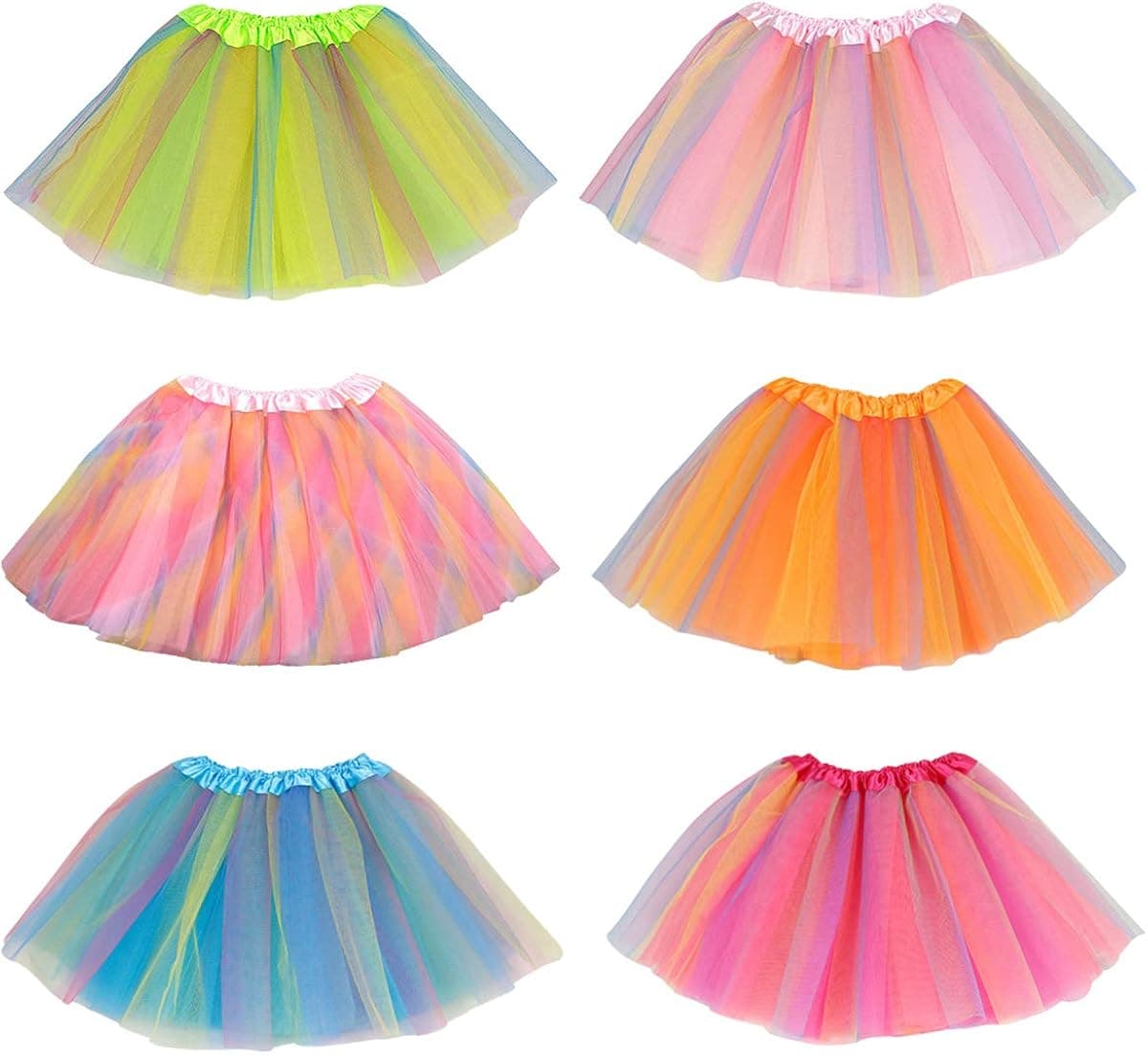 kilofly Girls Ballet Tutu Kids Birthday Princess Party Favor Dress Skirt Set of 6 Multicolored