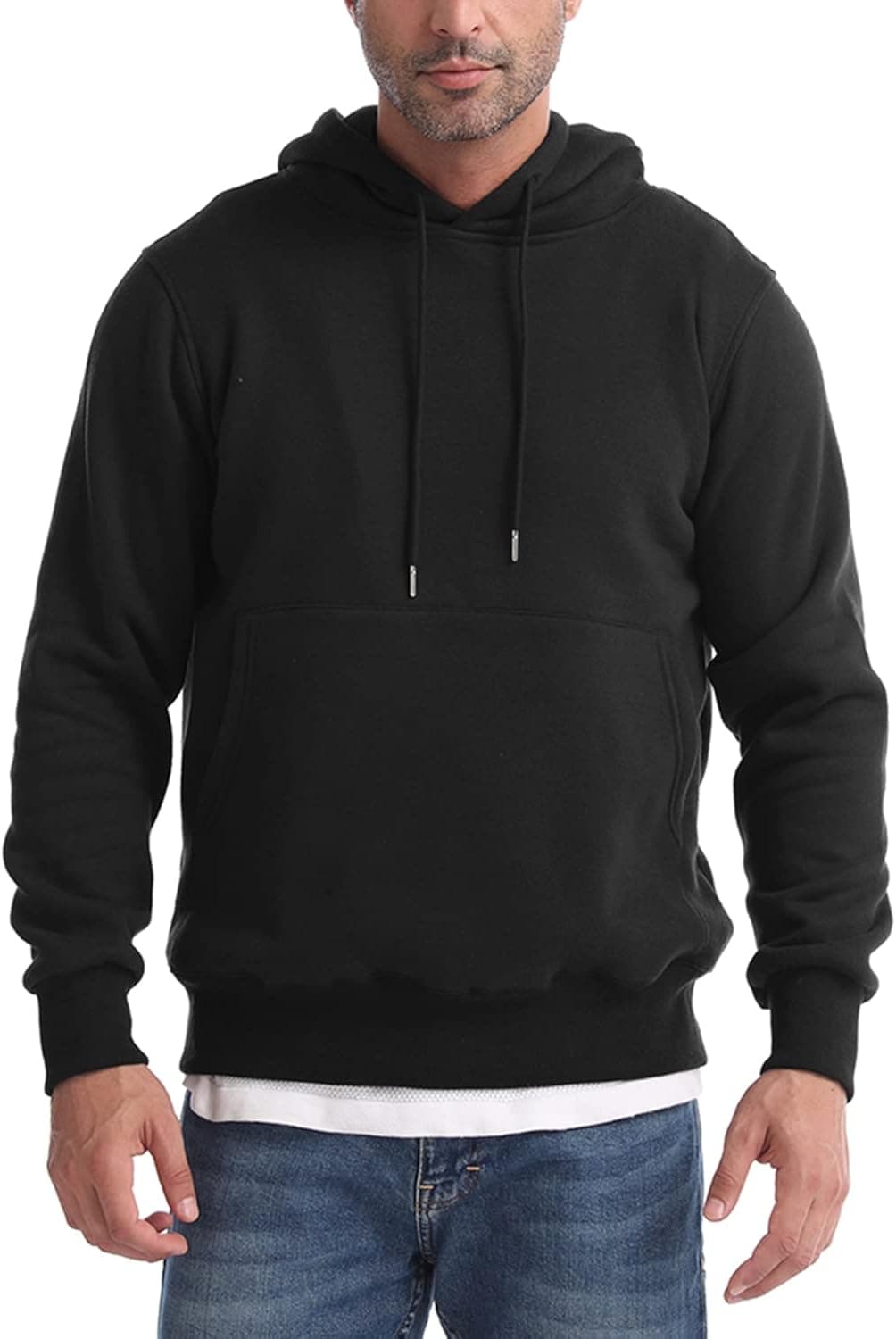 Juregece Mens Sweatshirts Casual Fleece Pullover Hoodies Long Sleeve Cozy Hoodied Solid Hoody with Pocket