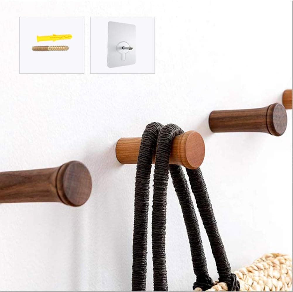 SMLHome Wooden Hat Hooks Wall Mounted, Wall Hooks Coat Rack, Hat Rack Towel Hanger, Heavy Duty Hooks for Coats, Hats, Robes, Towels, Bedroom, Closet, Bathroom,Entryway (Cherry-3Inch, 5Pack)