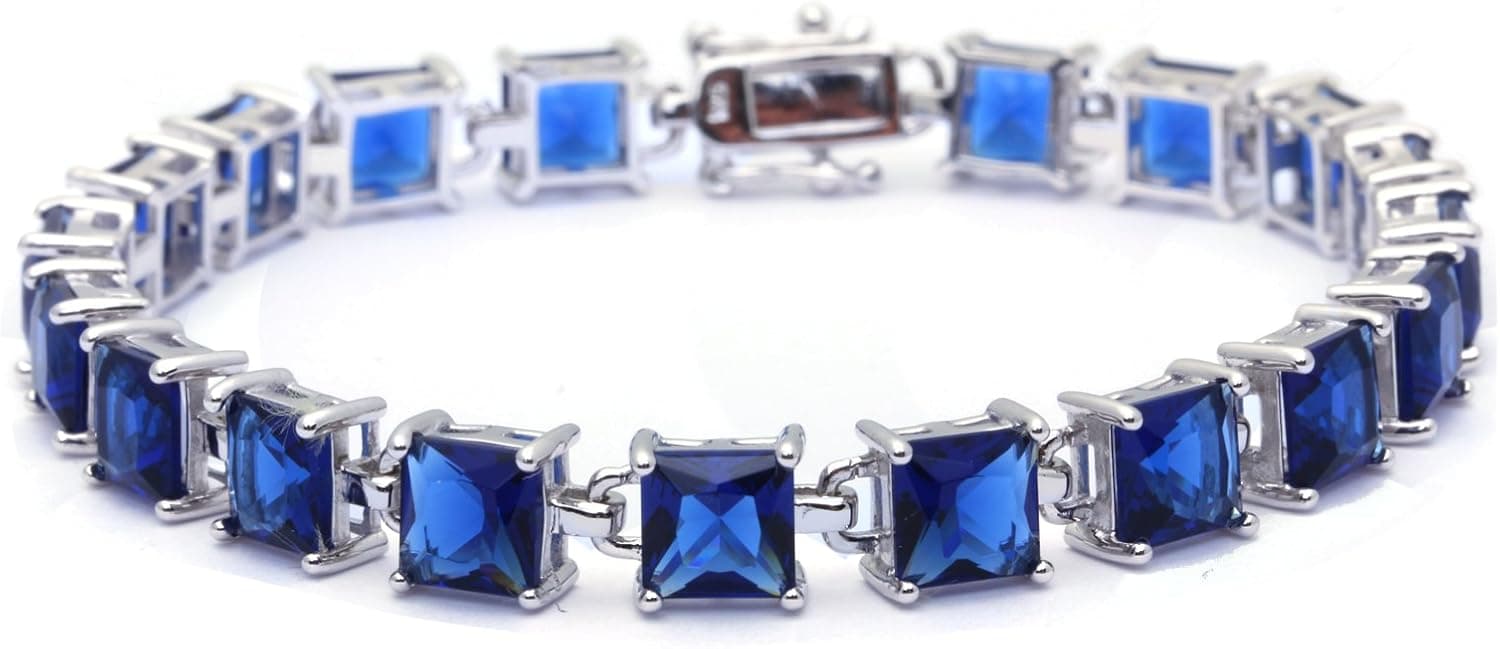 Oxford Diamond Co 13.5CT Oval Cut Simulated Gemstone .925 Sterling Silver Bracelet 7.25" Long