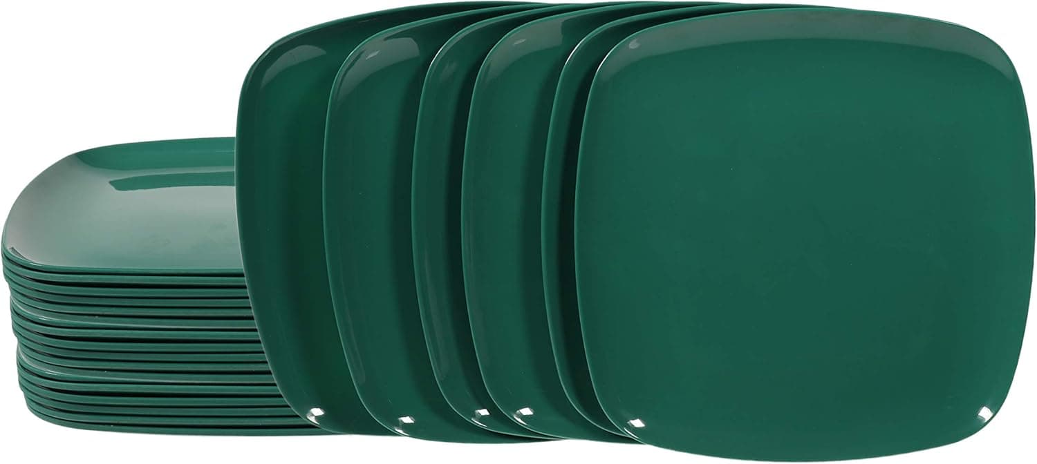 Handi-Ware Bulk Multi-Pack Melamine Blend 10.5" Square Dinner Plate - Break-Resistant - Indoor/Outdoor Party Plates - Large Gatherings - by Unity (24, Meadow Green)