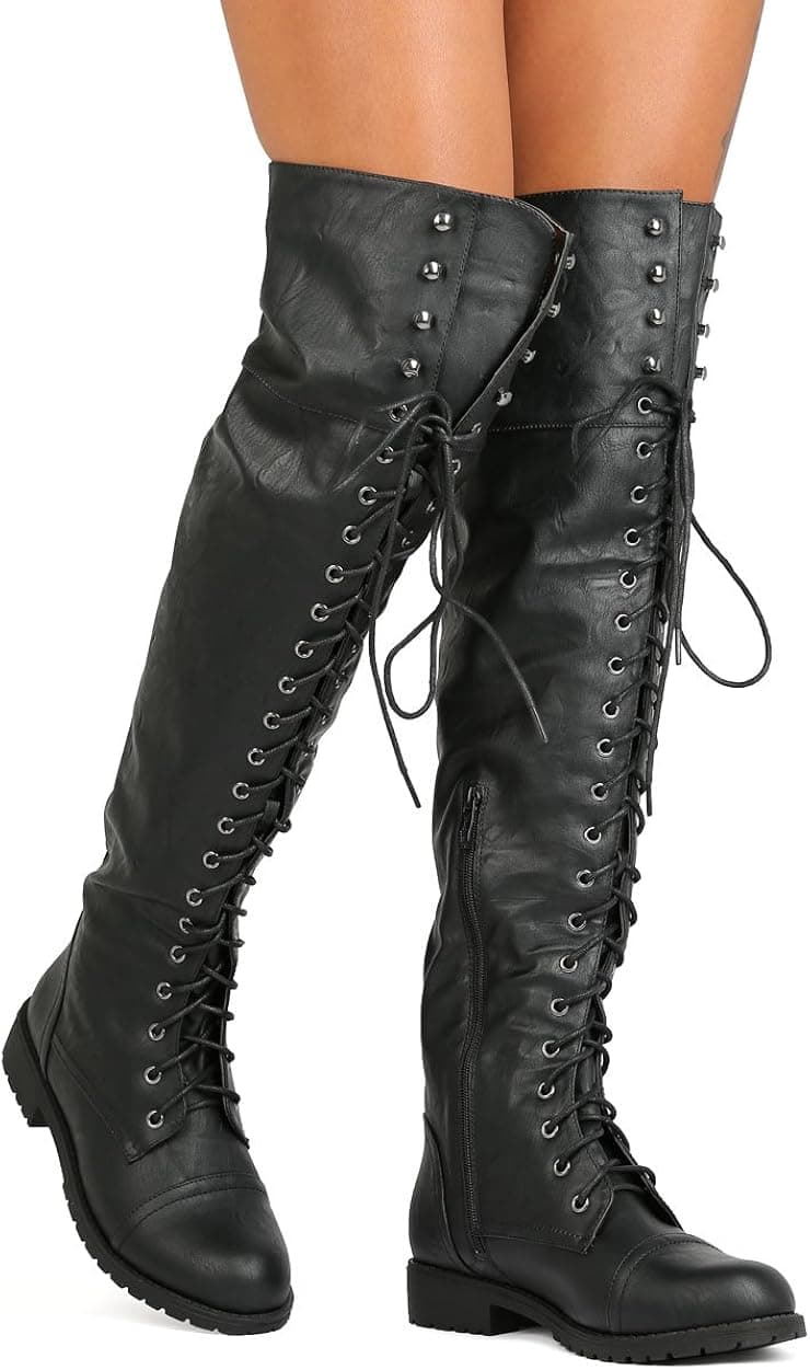 Rider 33 Womens Thigh High Lace Up Combat Boots