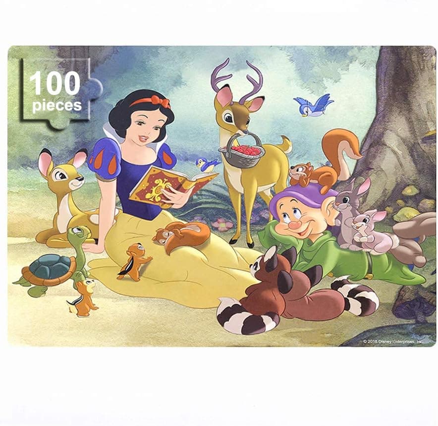 NEILDEN Jigsaw Puzzles for Kids Ages 4-8,100 Pieces Kids Puzzles in a Metal Box Mini Puzzles for Girls and Boys Learning Educational Puzzles (Snow White)