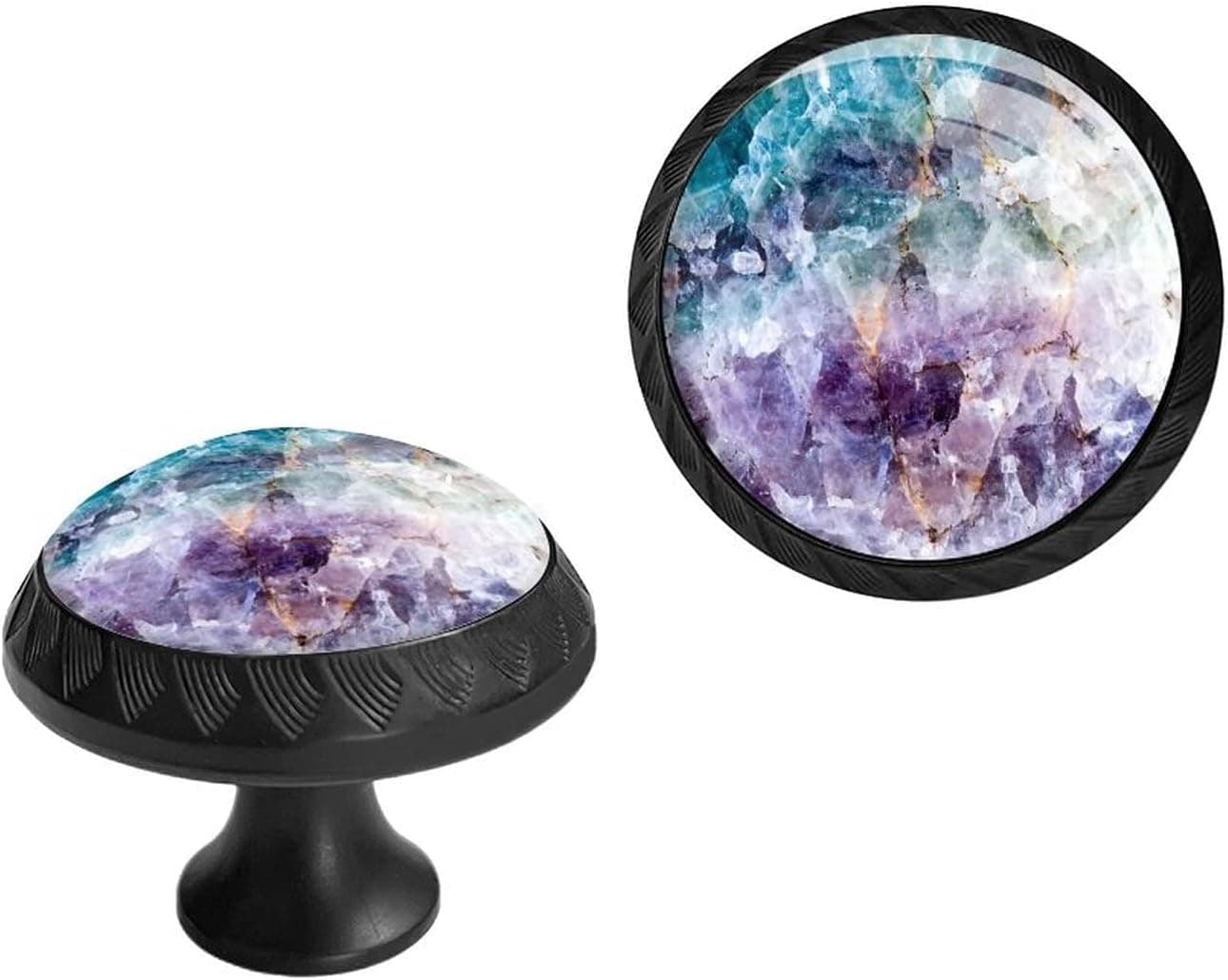 4 Pack Crystal Glass Cabinet Knobs,Turquoise Purple Quartz Crystal Drawer Handle Dresser Pulls Furniture Knobs Cupboard Handles Hardware
