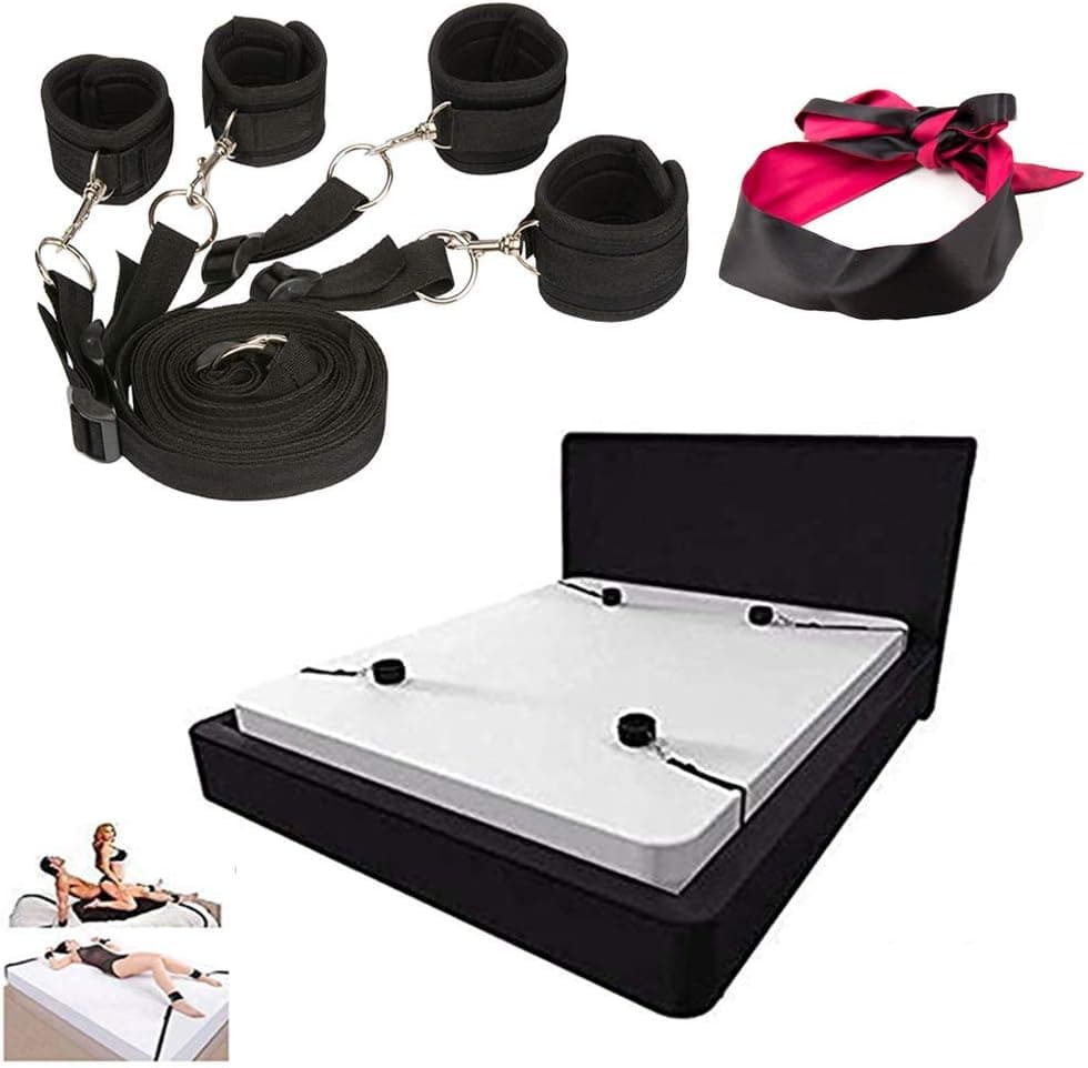 weomgt Fetish Bed Restraint Kit for Sex,Sex Straps BDSM Toys Sets with Hand Cuffs Ankle Cuff Bondage Tie up Handcuffs Mattress Harness Things Sex Play Game for Couples Women Men